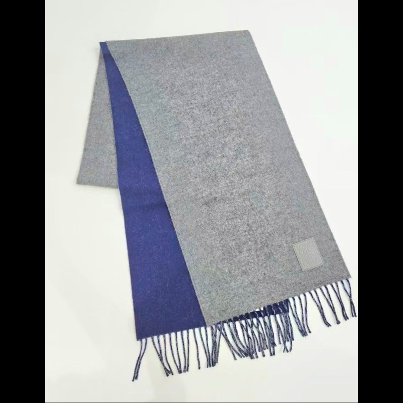 Loewe 雙面羊毛和羊絨混紡圍巾 灰色/藍色-0