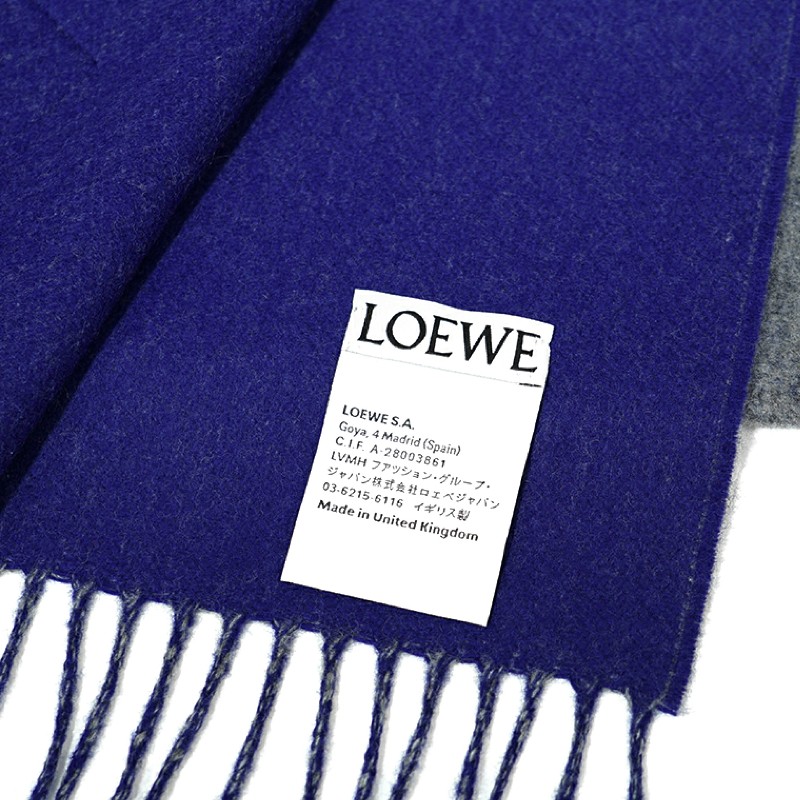 Loewe 雙面羊毛和羊絨混紡圍巾 灰色/藍色-2