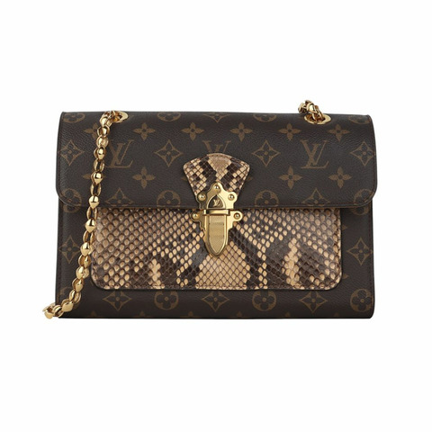 【包稅】LOUIS VUITTON Monogram Python Biguato 金色鏈條翻蓋斜背包 35095Y