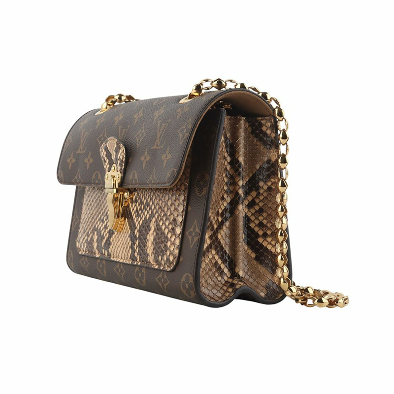 【包稅】LOUIS VUITTON Monogram Python Biguato 金色鏈條翻蓋斜背包 35095Y-1