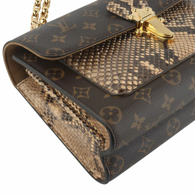 【包稅】LOUIS VUITTON Monogram Python Biguato 金色鏈條翻蓋斜背包 35095Y-4
