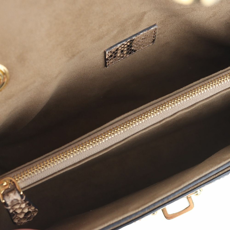 【包稅】LOUIS VUITTON Monogram Python Biguato 金色鏈條翻蓋斜背包 35095Y-6