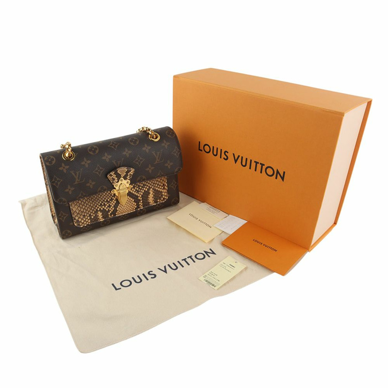 【包稅】LOUIS VUITTON Monogram Python Biguato 金色鏈條翻蓋斜背包 35095Y-7