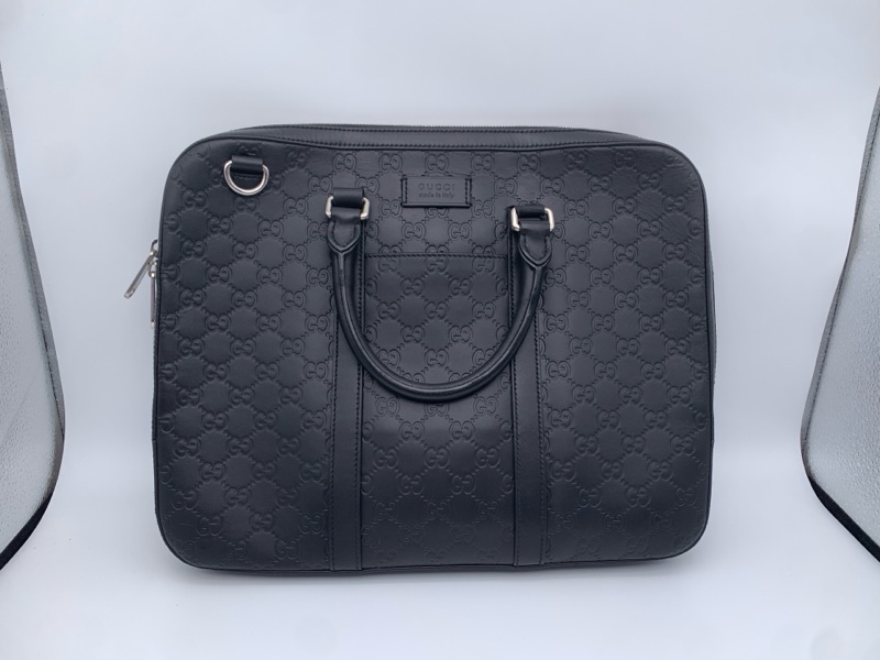 97新Gucci 古馳 黑色牛皮壓紋公文包 手提包 無附件-0