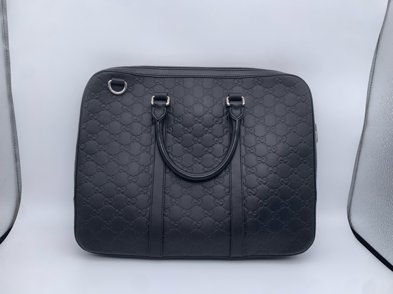 97新Gucci 古馳 黑色牛皮壓紋公文包 手提包 無附件-1