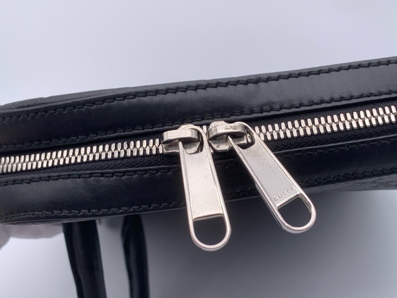 97新Gucci 古馳 黑色牛皮壓紋公文包 手提包 無附件-7