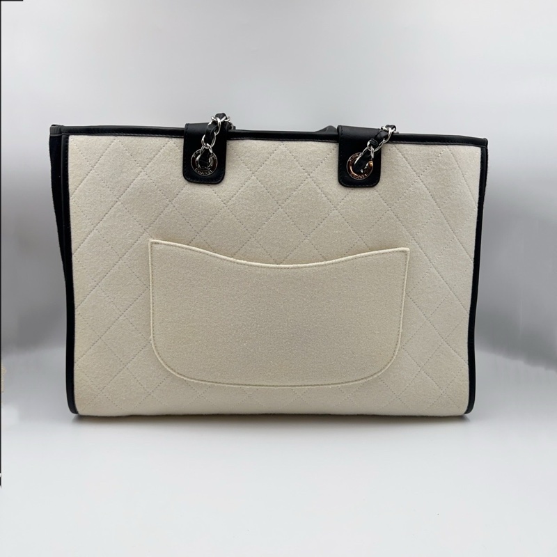 99新CHANEL 香奈兒 19K 沙灘包 購物袋 熊貓配色 拼色黑白字母大Logo 毛氈布拼牛皮 托特包 尺寸:長55cm 寬21cm 高32cm 附件:防塵袋-1