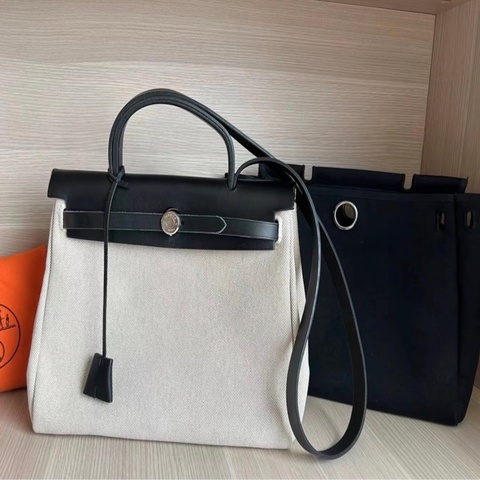 「JL精品代購」98新 Hermes herbag 31 熊貓 （黑白兩包可替換）