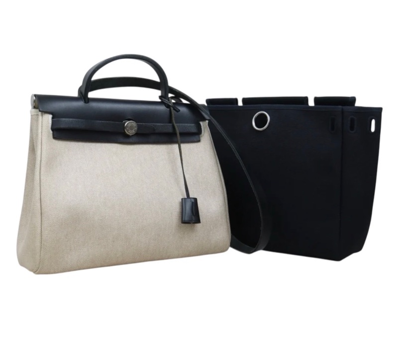 「JL精品代購」98新 Hermes herbag 31 熊貓 （黑白兩包可替換）-3