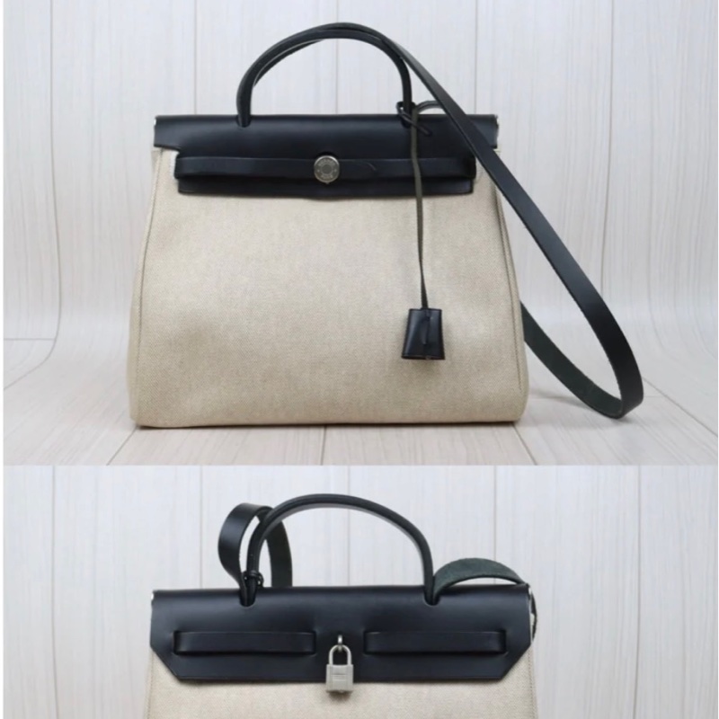 「JL精品代購」98新 Hermes herbag 31 熊貓 （黑白兩包可替換）-4