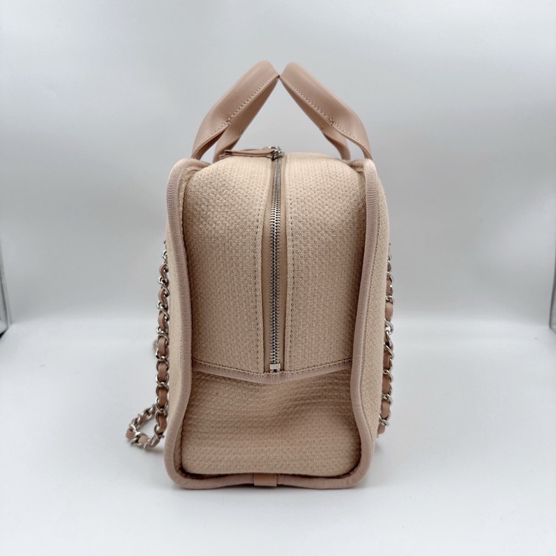 99新芯片款 CHANEL 香奈兒 22S 帆布保齡球沙灘包 雙C LOGO 皮質提手 混合纖維-2