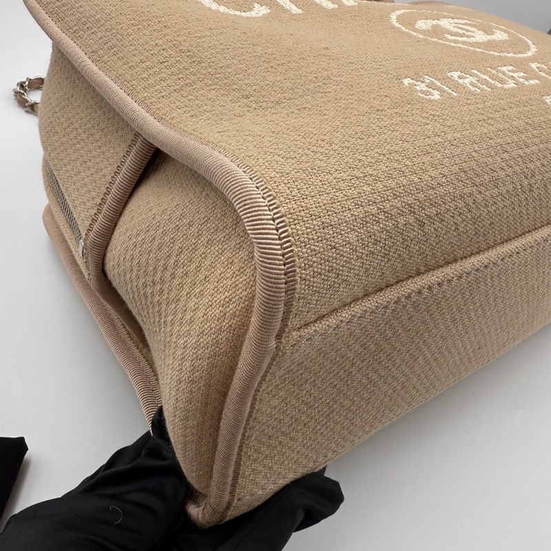 99新芯片款 CHANEL 香奈兒 22S 帆布保齡球沙灘包 雙C LOGO 皮質提手 混合纖維-7