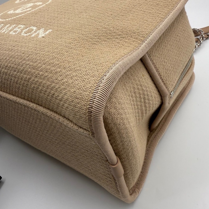 99新芯片款 CHANEL 香奈兒 22S 帆布保齡球沙灘包 雙C LOGO 皮質提手 混合纖維-8