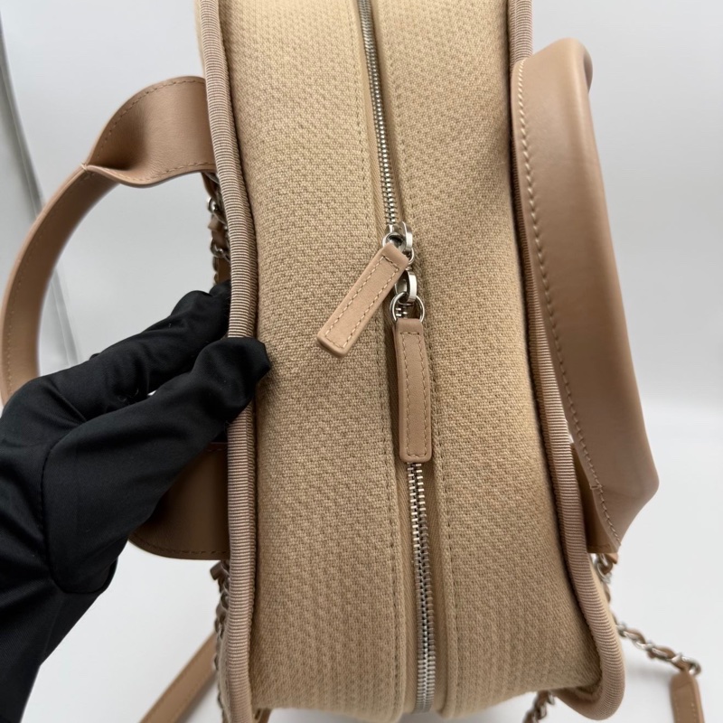 99新芯片款 CHANEL 香奈兒 22S 帆布保齡球沙灘包 雙C LOGO 皮質提手 混合纖維-10