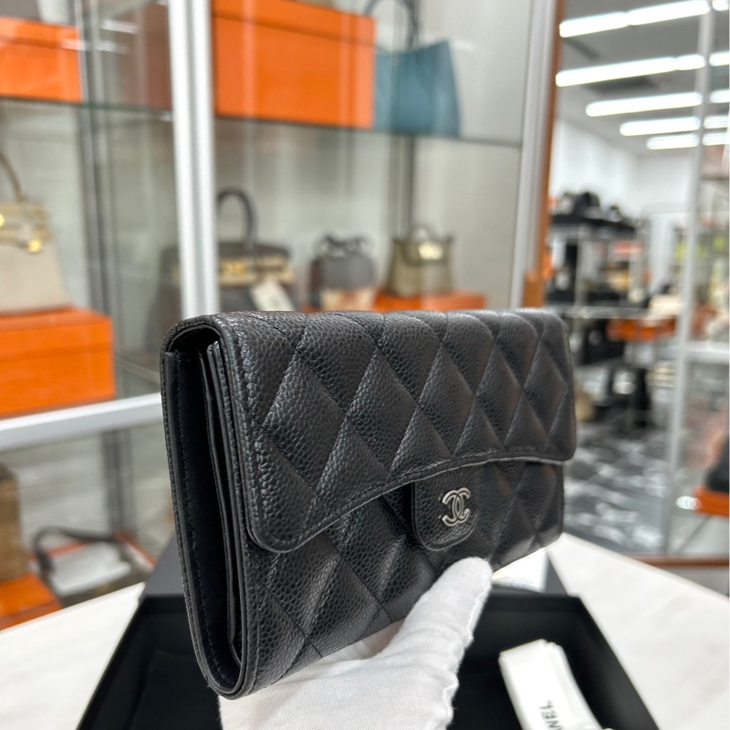 Chanel 黑銀荔枝皮長夾-3
