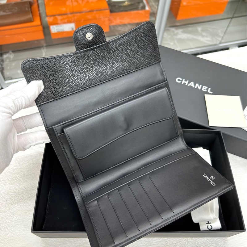 Chanel 黑銀荔枝皮長夾-7