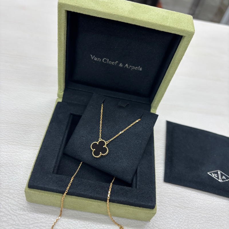 VCA 18K黃金黑花項鍊中號-0