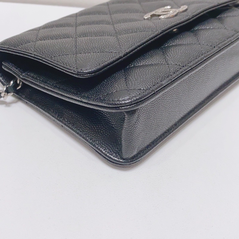 Chanel 24p鏤空woc  黑銀荔皮肩背斜背包芯片款 12x3.5x19 99新配件盒子塵袋購證-3