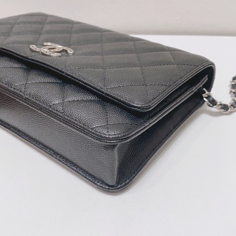 Chanel 24p鏤空woc  黑銀荔皮肩背斜背包芯片款 12x3.5x19 99新配件盒子塵袋購證-4