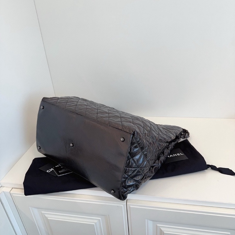 Chanel 經典炭黑色 soblack滾邊金屬鏈條大logo 機場托特包37*37*8  98新配件保卡塵袋-3
