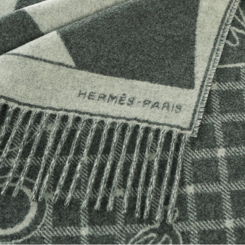 全新 清貨🧡 Hermes cashmere 頸巾 羊绒 圍巾  🐴 Camails Jacquard 馬頭盔甲提花-4