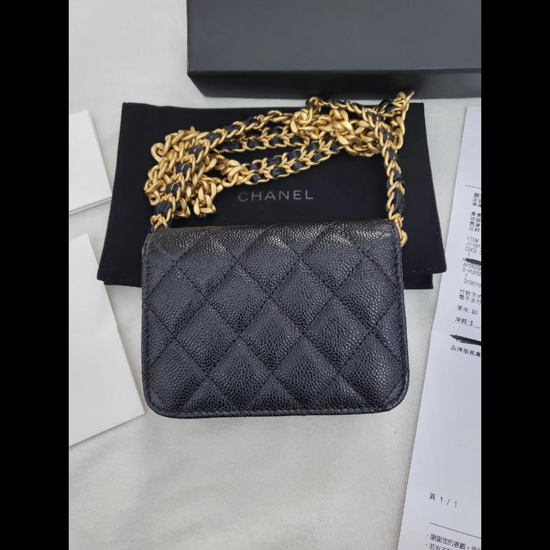 Chanel 小廢包 黑金 荔枝皮-1