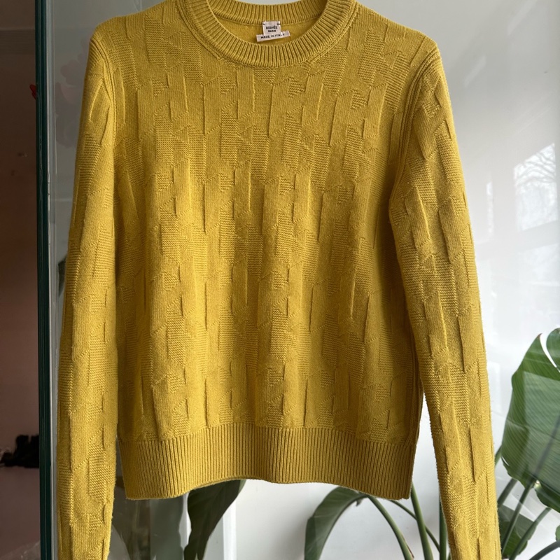 98新Hermes愛馬仕 黃色滿H羊毛毛衣 38碼。無附件-0