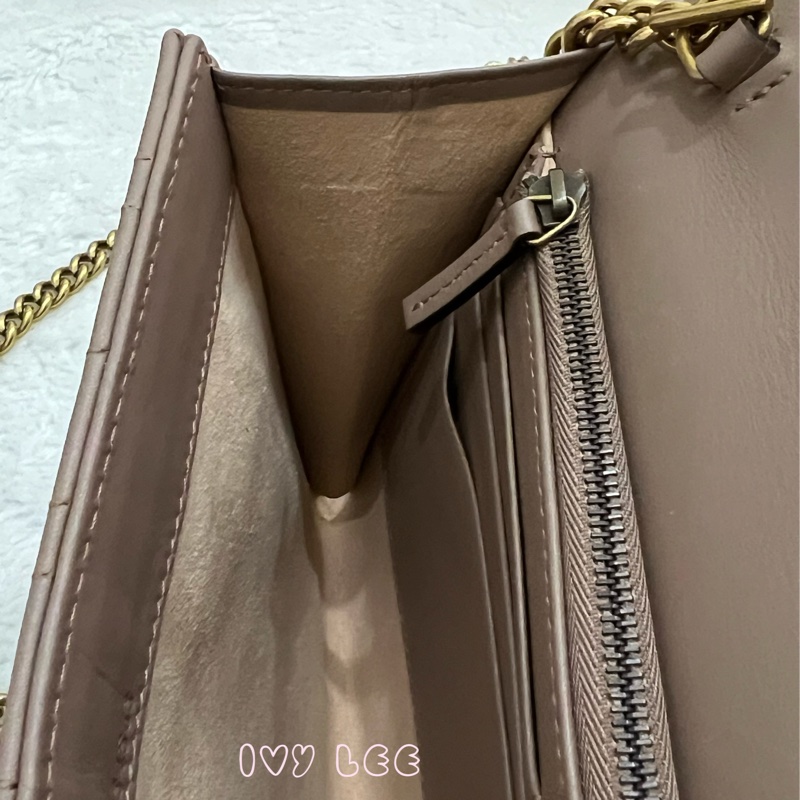 GUCCI MARMONT WOC 珍珠造型 金鏈條 443122 奶茶棕（藕粉）斜背包 肩背包 正品 二手精品-5