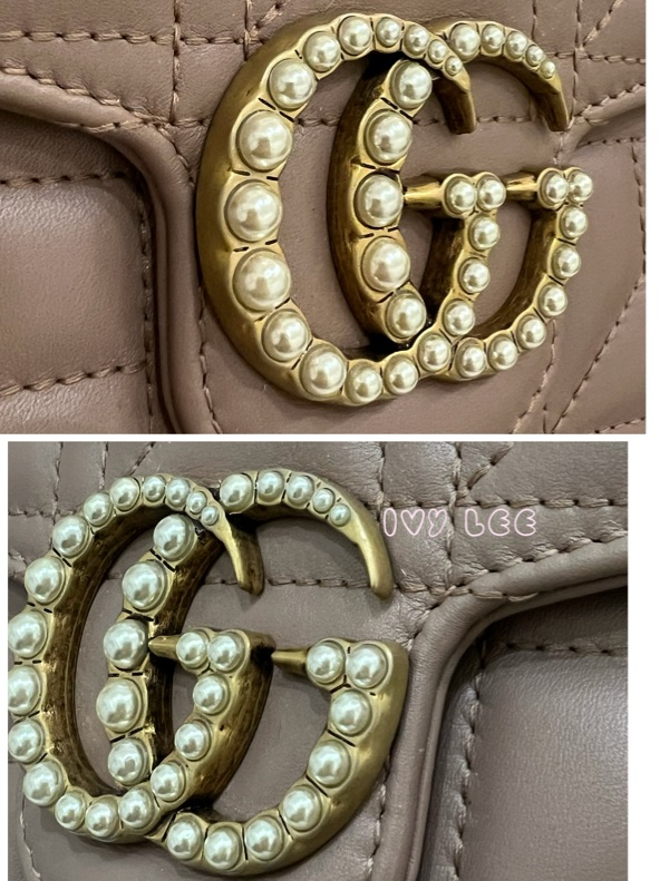 GUCCI MARMONT WOC 珍珠造型 金鏈條 443122 奶茶棕（藕粉）斜背包 肩背包 正品 二手精品-8