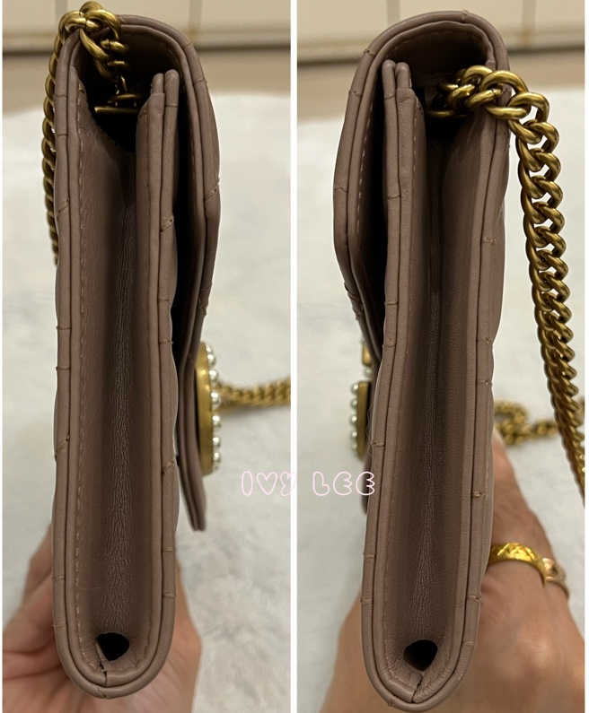 GUCCI MARMONT WOC 珍珠造型 金鏈條 443122 奶茶棕（藕粉）斜背包 肩背包 正品 二手精品-10