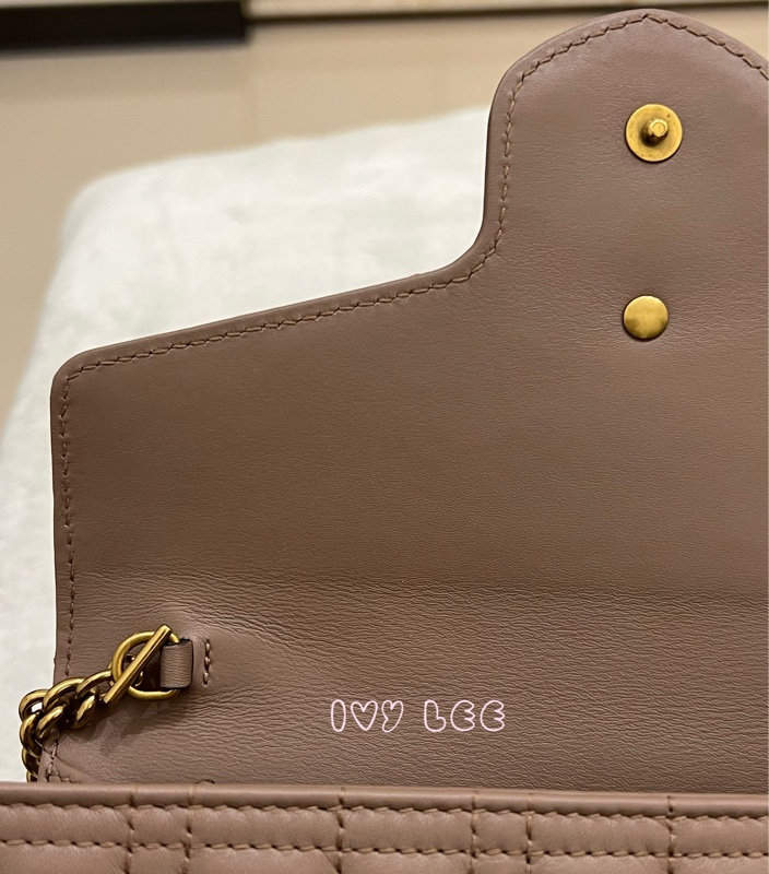 GUCCI MARMONT WOC 珍珠造型 金鏈條 443122 奶茶棕（藕粉）斜背包 肩背包 正品 二手精品-22