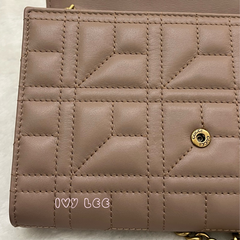GUCCI MARMONT WOC 珍珠造型 金鏈條 443122 奶茶棕（藕粉）斜背包 肩背包 正品 二手精品-23