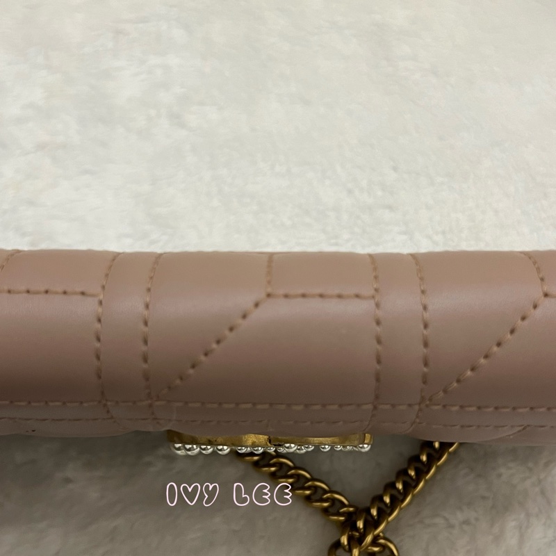 GUCCI MARMONT WOC 珍珠造型 金鏈條 443122 奶茶棕（藕粉）斜背包 肩背包 正品 二手精品-28