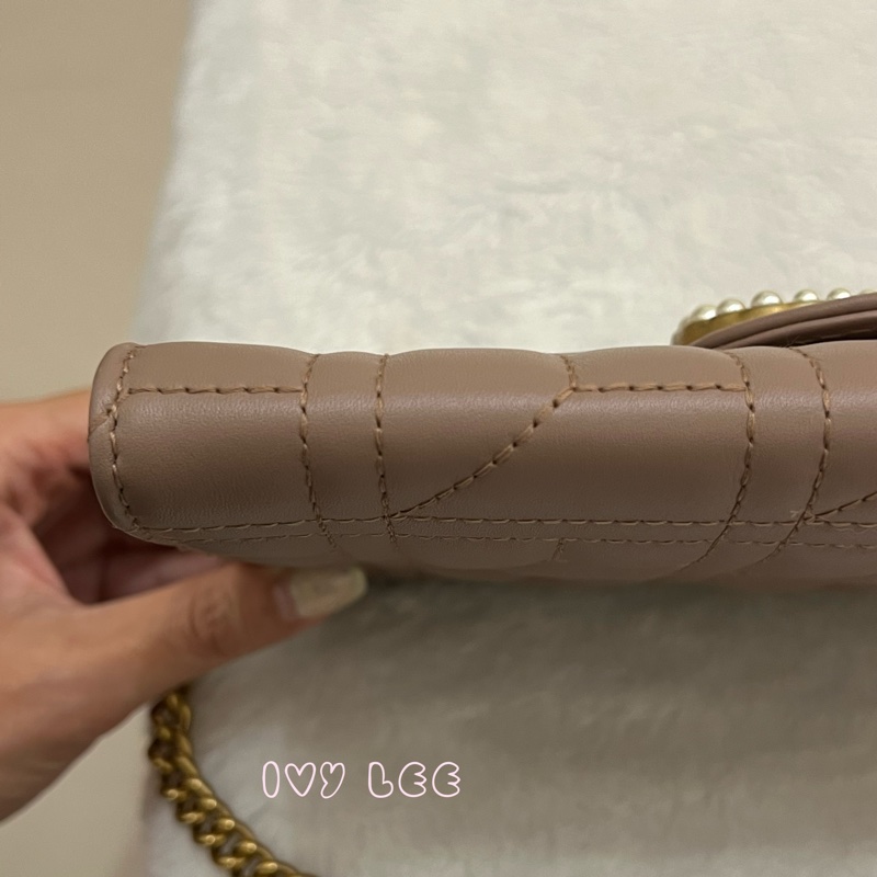 GUCCI MARMONT WOC 珍珠造型 金鏈條 443122 奶茶棕（藕粉）斜背包 肩背包 正品 二手精品-30