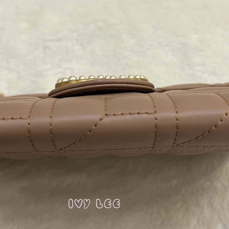 GUCCI MARMONT WOC 珍珠造型 金鏈條 443122 奶茶棕（藕粉）斜背包 肩背包 正品 二手精品-31