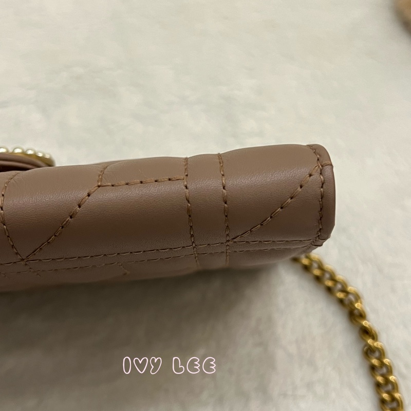 GUCCI MARMONT WOC 珍珠造型 金鏈條 443122 奶茶棕（藕粉）斜背包 肩背包 正品 二手精品-32