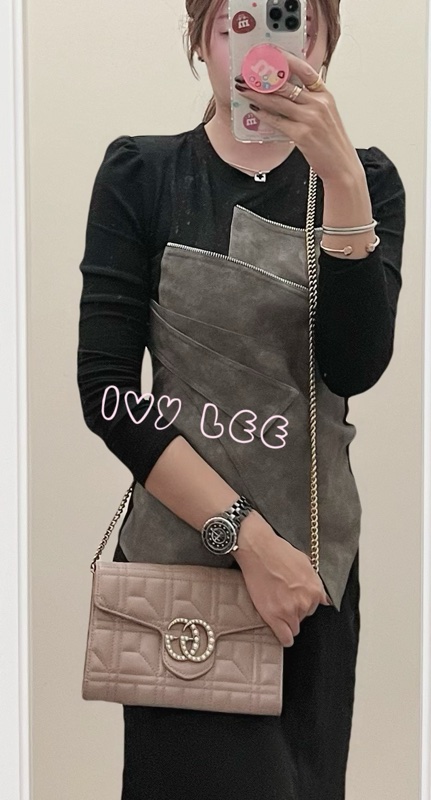 GUCCI MARMONT WOC 珍珠造型 金鏈條 443122 奶茶棕（藕粉）斜背包 肩背包 正品 二手精品-33