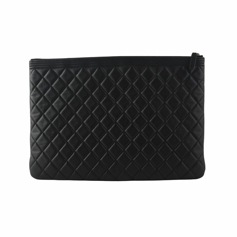 【包稅】CHANEL Boy Chanel A84407 魚子醬金手拿包（大）35221-1