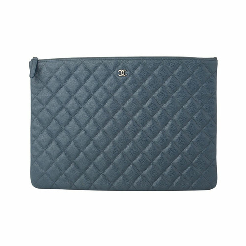 【包稅】CHANEL 經典魚子醬手拿包 銀色 大號 A69251