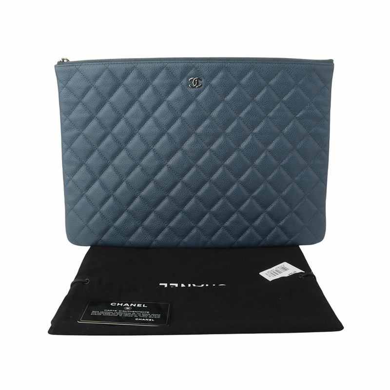 【包稅】CHANEL 經典魚子醬手拿包 銀色 大號 A69251-6