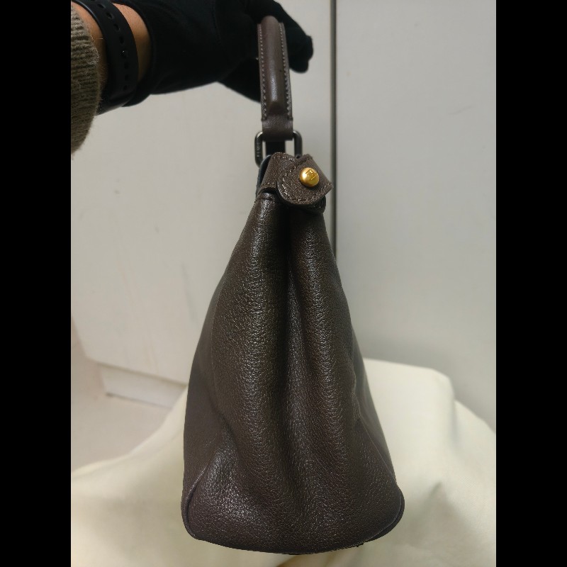 ‼️年前限時特賣‼️（原45800）至1/25⏰【8成新】㊣✨ FENDI✨芬迪 peekaboo 褐色 老花 皮革 梯形 兩用 肩背包 斜背包/雙F/二手包/二手精品/保證正品-4