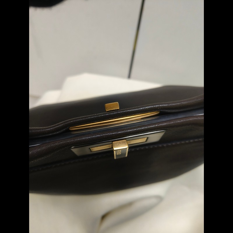 ‼️年前限時特賣‼️（原45800）至1/25⏰【8成新】㊣✨ FENDI✨芬迪 peekaboo 褐色 老花 皮革 梯形 兩用 肩背包 斜背包/雙F/二手包/二手精品/保證正品-34