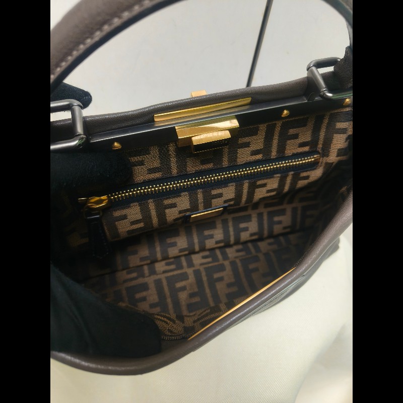 ‼️年前限時特賣‼️（原45800）至1/25⏰【8成新】㊣✨ FENDI✨芬迪 peekaboo 褐色 老花 皮革 梯形 兩用 肩背包 斜背包/雙F/二手包/二手精品/保證正品-35