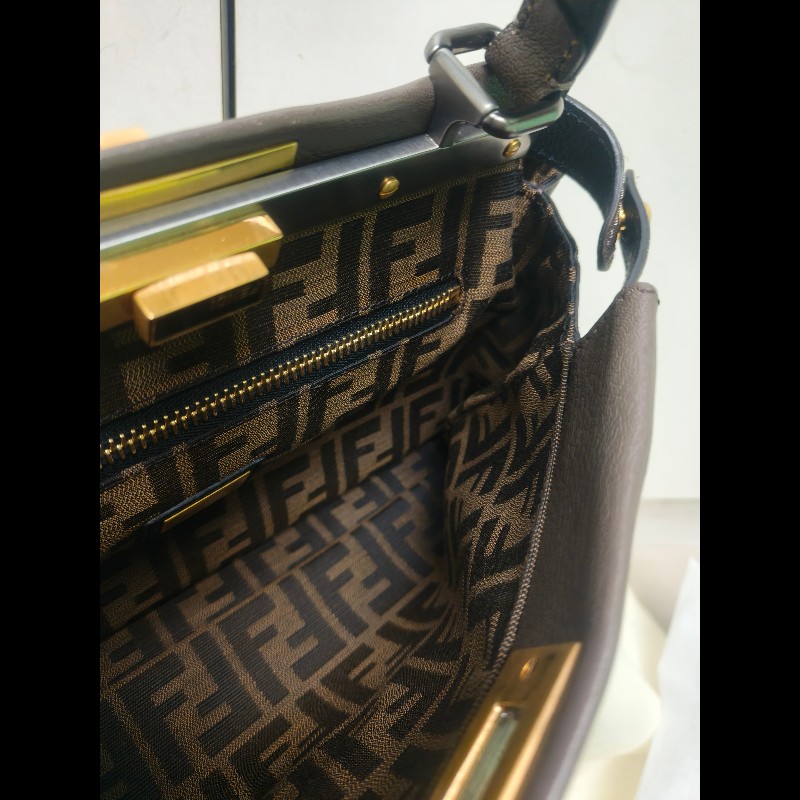 ‼️年前限時特賣‼️（原45800）至1/25⏰【8成新】㊣✨ FENDI✨芬迪 peekaboo 褐色 老花 皮革 梯形 兩用 肩背包 斜背包/雙F/二手包/二手精品/保證正品-36