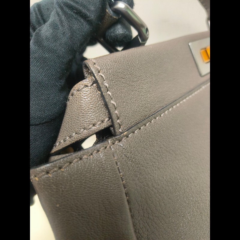 ‼️年前限時特賣‼️（原45800）至1/25⏰【8成新】㊣✨ FENDI✨芬迪 peekaboo 褐色 老花 皮革 梯形 兩用 肩背包 斜背包/雙F/二手包/二手精品/保證正品-44