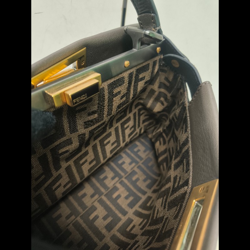 ‼️年前限時特賣‼️（原45800）至1/25⏰【8成新】㊣✨ FENDI✨芬迪 peekaboo 褐色 老花 皮革 梯形 兩用 肩背包 斜背包/雙F/二手包/二手精品/保證正品-46