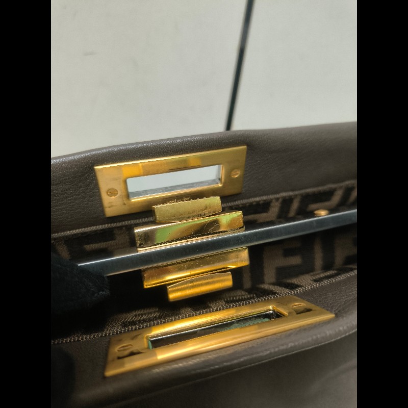 ‼️年前限時特賣‼️（原45800）至1/25⏰【8成新】㊣✨ FENDI✨芬迪 peekaboo 褐色 老花 皮革 梯形 兩用 肩背包 斜背包/雙F/二手包/二手精品/保證正品-53