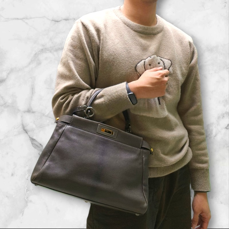 ‼️年前限時特賣‼️（原45800）至1/25⏰【8成新】㊣✨ FENDI✨芬迪 peekaboo 褐色 老花 皮革 梯形 兩用 肩背包 斜背包/雙F/二手包/二手精品/保證正品-54