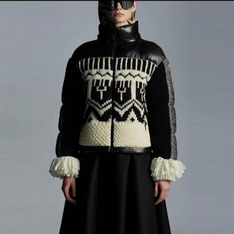 moncler FW21 Hyoseris系列提花針織拼接亮面短款羽絨外套0碼衣長51cm胸圍84cm 98新配件塵袋衣架