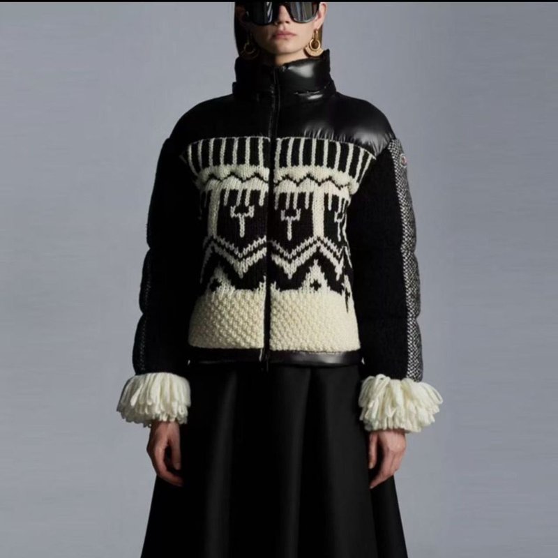 moncler FW21 Hyoseris系列提花針織拼接亮面短款羽絨外套0碼衣長51cm胸圍84cm 98新配件塵袋衣架-0